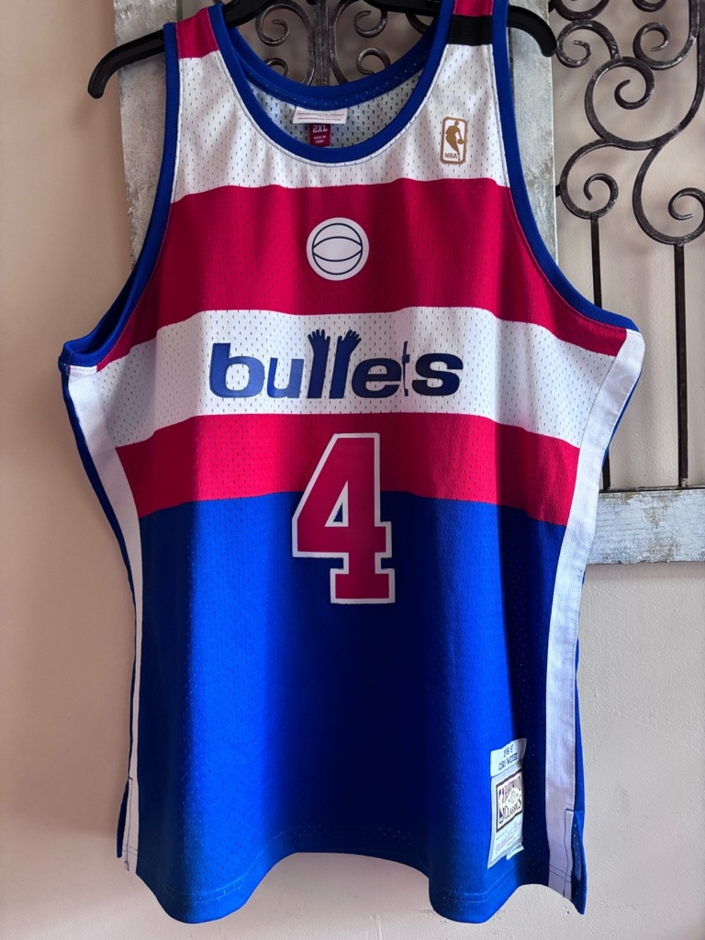 NBA Mesh Jersey Panel in White, Blue and Pink